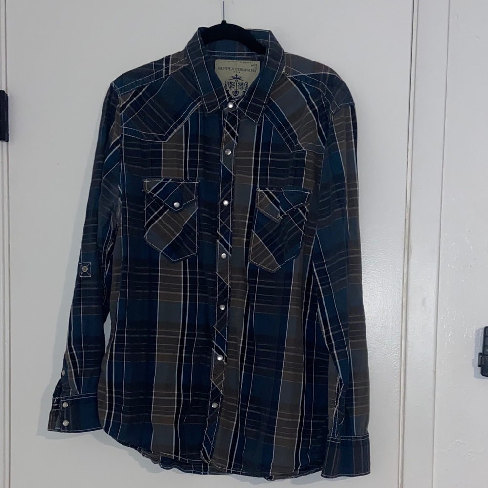Men's Casual Plaid Button-Down Shirt - Blue & Brown